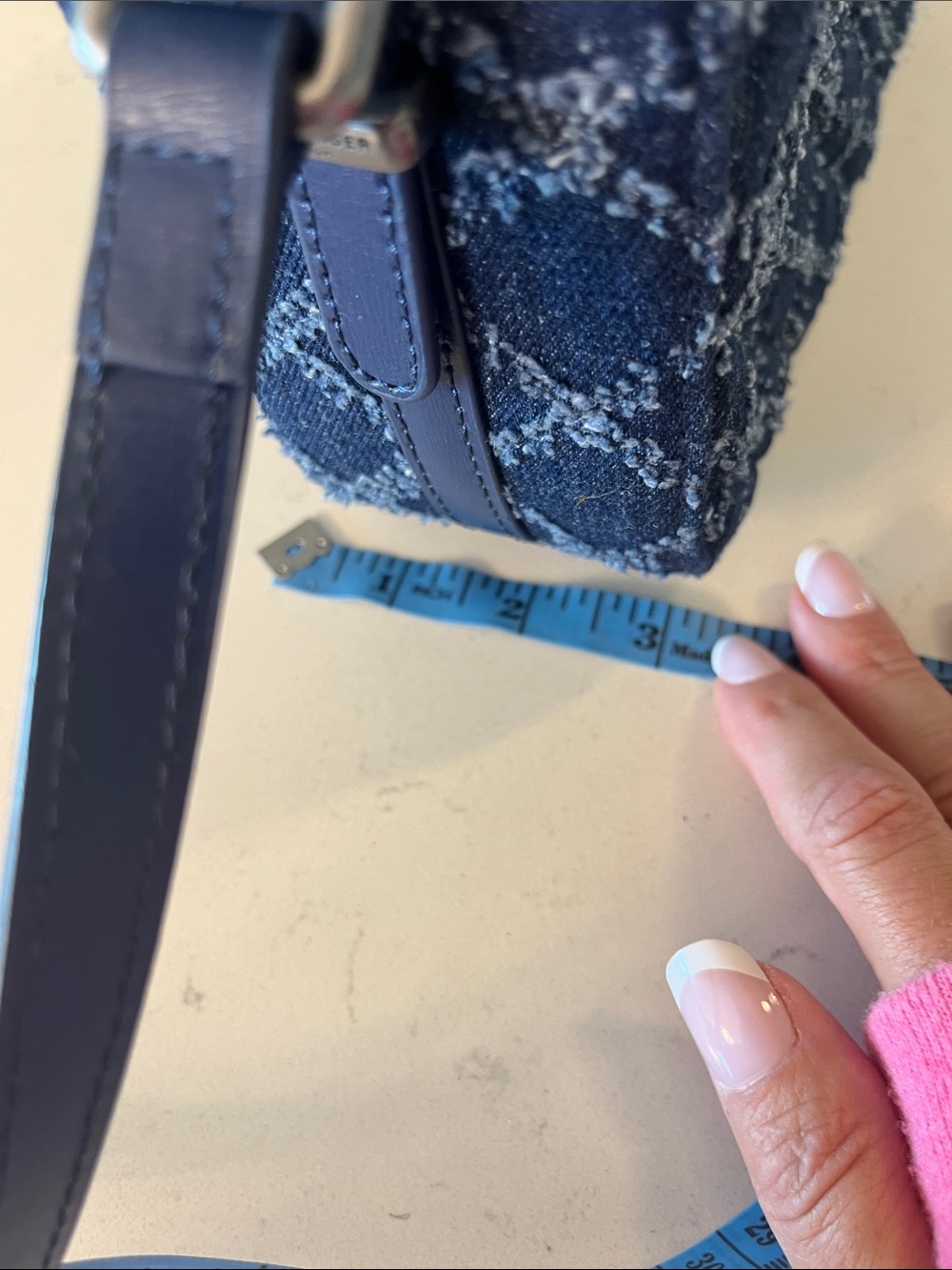 Kurt Geiger Navy Quilted Denim Crossbody Bag - Picture 8 of 9